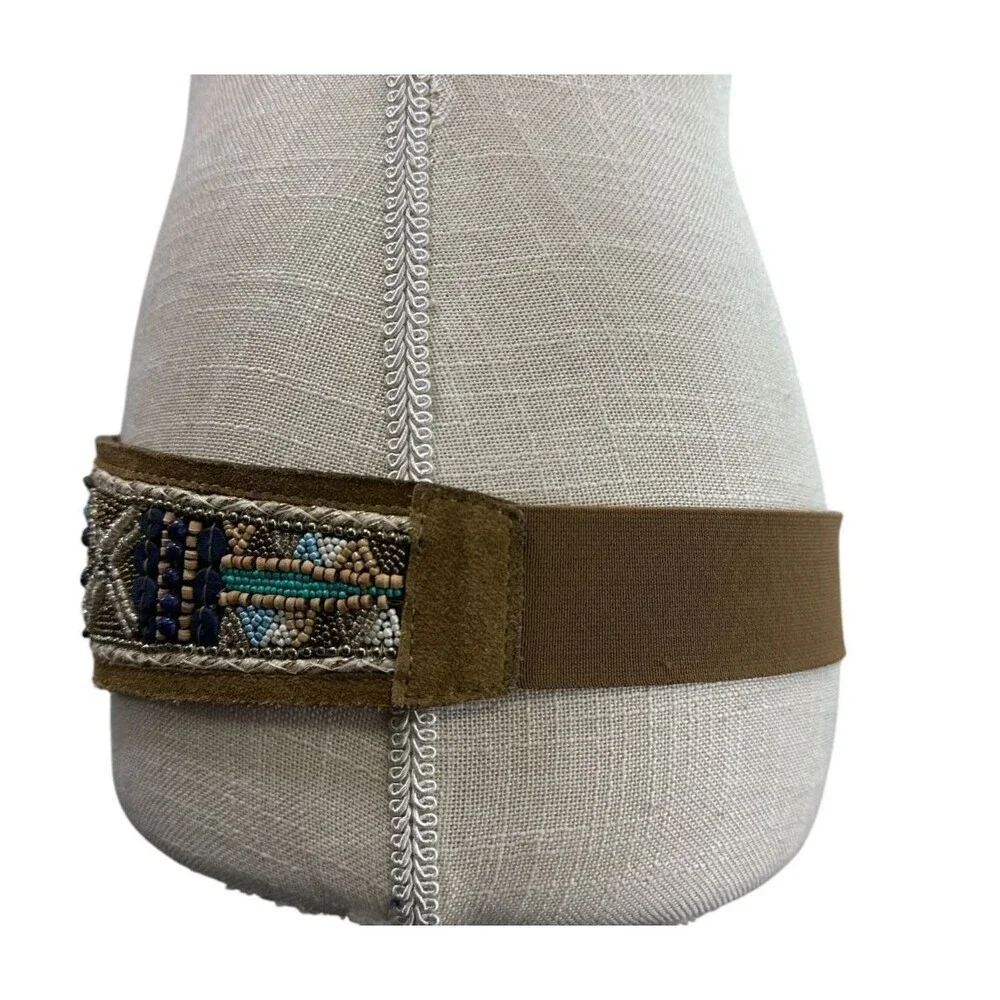 Chico's Leather Beaded Wide Belt Women’s Sz M NWT Snap Multi-color Statement
